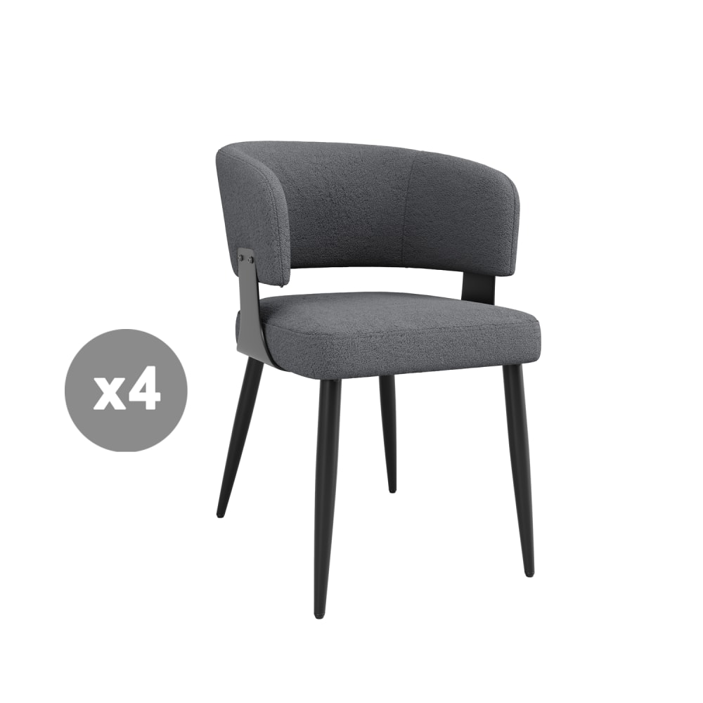 Haute qualité lot de 4 chaises repas en flanelle luxe léger, gris Haute qualité lot de 4 chaises repas en flanelle luxe léger, gris