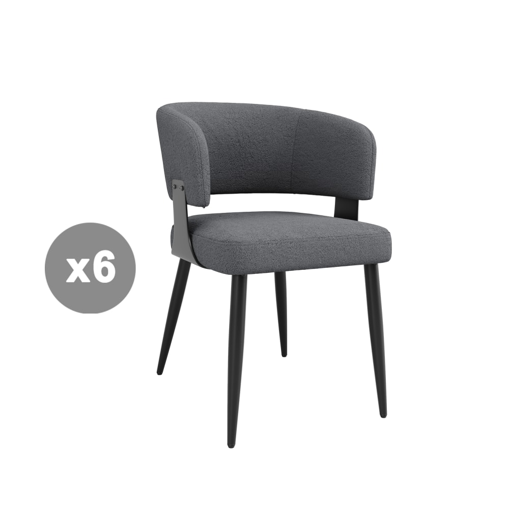 Haute qualité lot de 6 chaises repas en flanelle luxe léger, gris Haute qualité lot de 6 chaises repas en flanelle luxe léger, gris