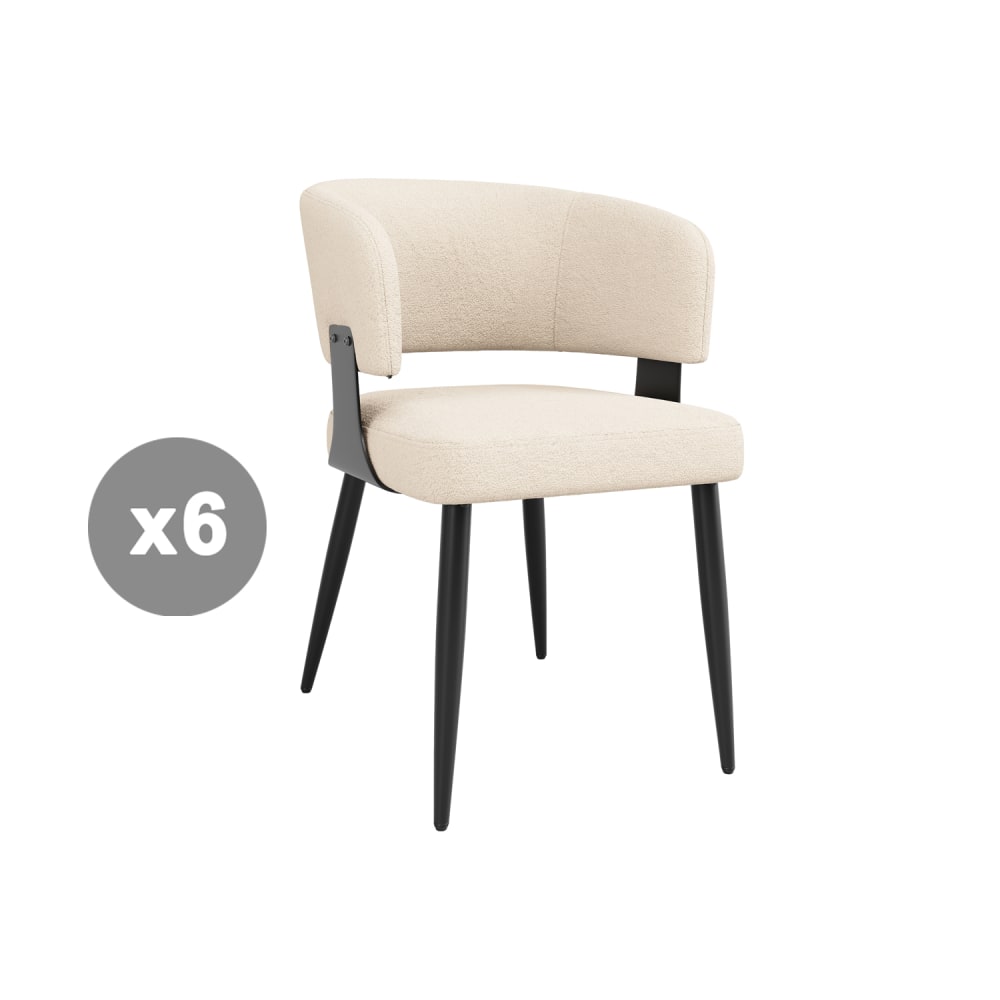 Haute qualité lot de 6 chaises repas en flanelle luxe léger, beige Haute qualité lot de 6 chaises repas en flanelle luxe léger, beige