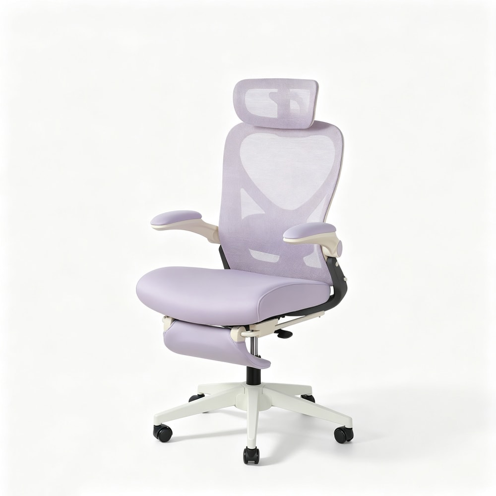 Chaise pliable, appui lombaire, coussin mousse et repose-pied, violet Chaise pliable, appui lombaire, coussin mousse et repose-pied, violet