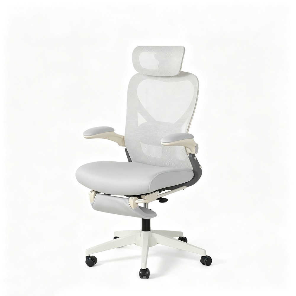 Chaise pliable, appui lombaire, coussin mousse et repose-pied, gris Chaise pliable, appui lombaire, coussin mousse et repose-pied, gris