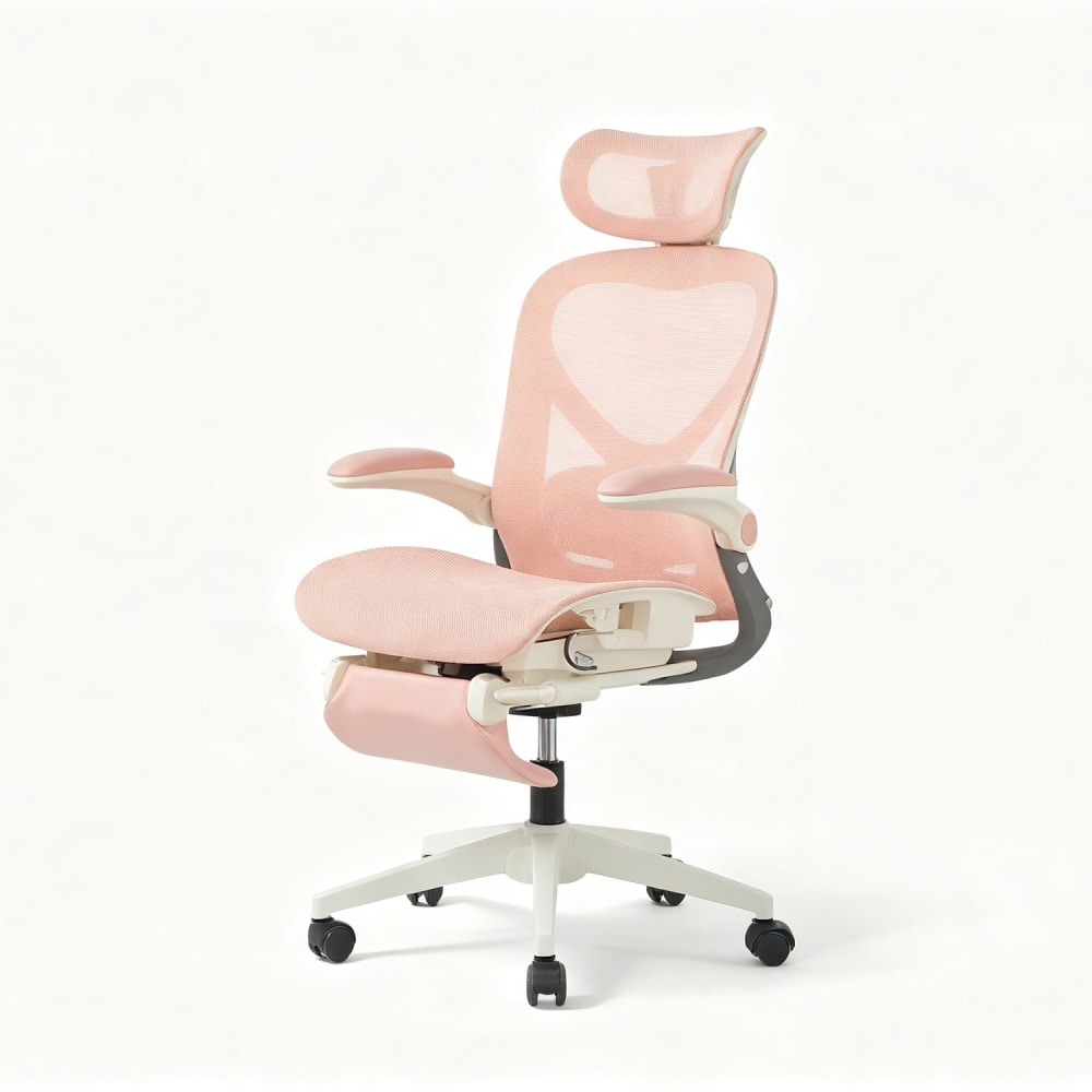 Chaise pliable, soutien lombaire, appui-tête 3d & repose-pied, rose Chaise pliable, soutien lombaire, appui-tête 3d & repose-pied, rose