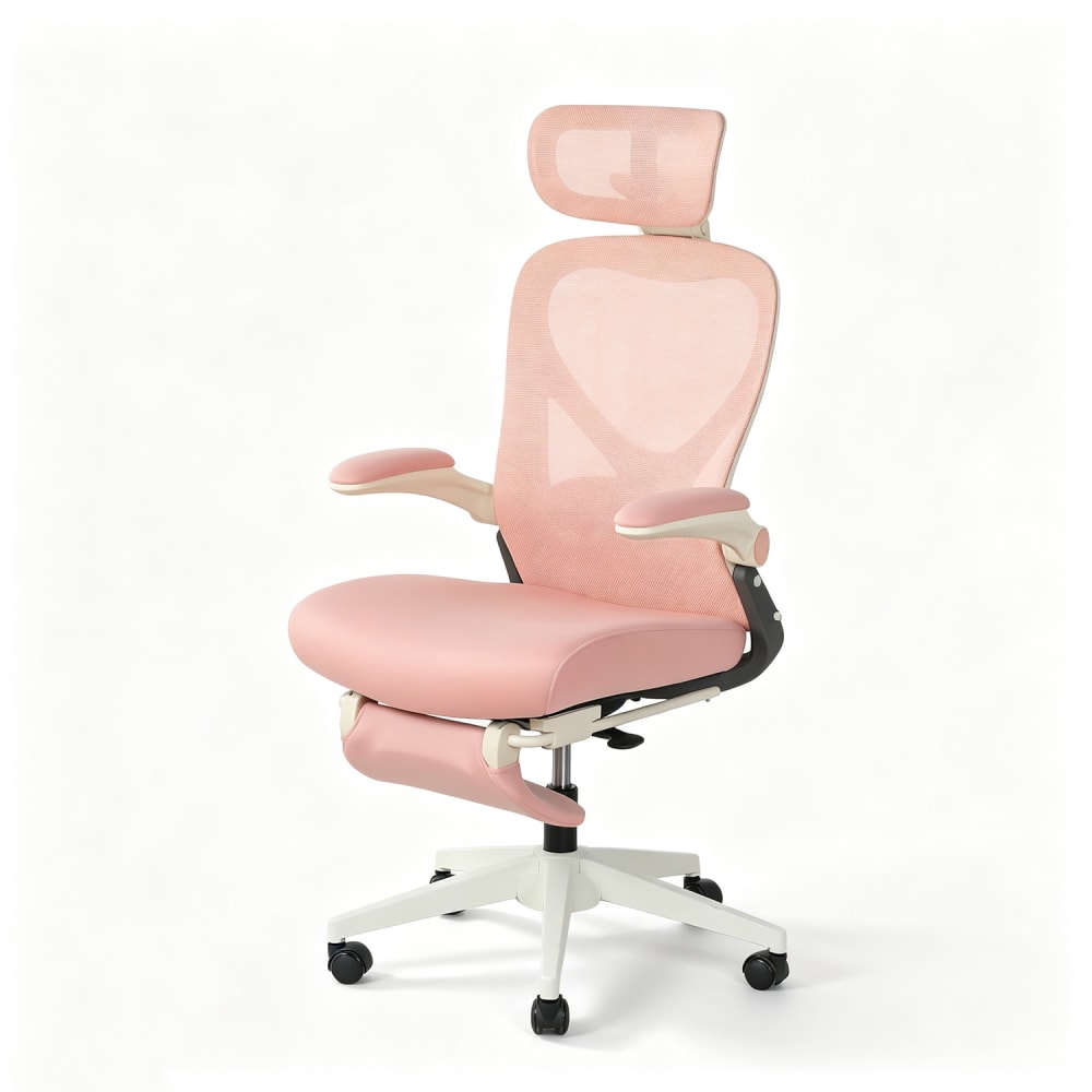 Chaise pliable, appui lombaire, coussin mousse et repose-pied, rose Chaise pliable, appui lombaire, coussin mousse et repose-pied, rose