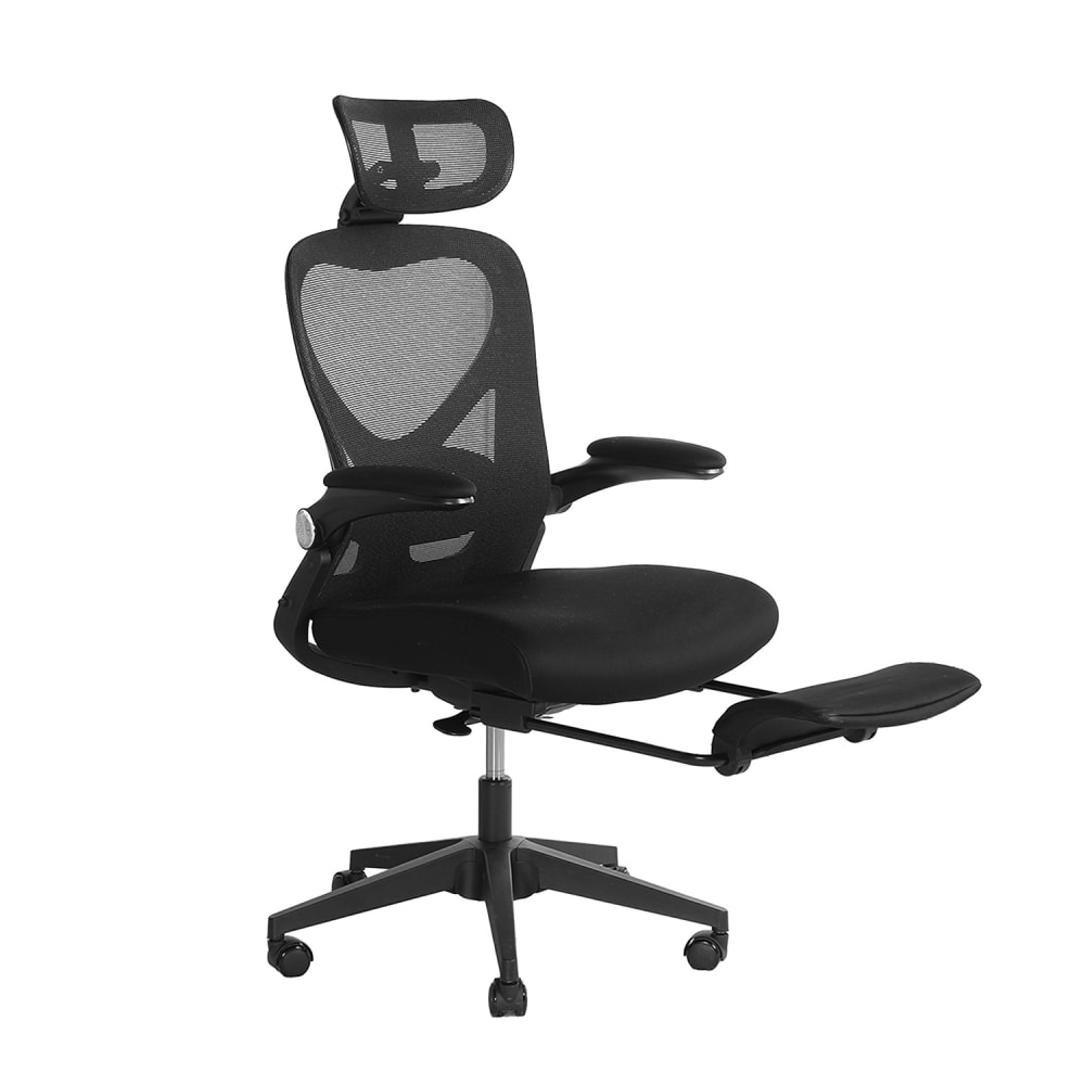 Chaise pliable, appui lombaire, coussin mousse et repose-pied, noir Chaise pliable, appui lombaire, coussin mousse et repose-pied, noir