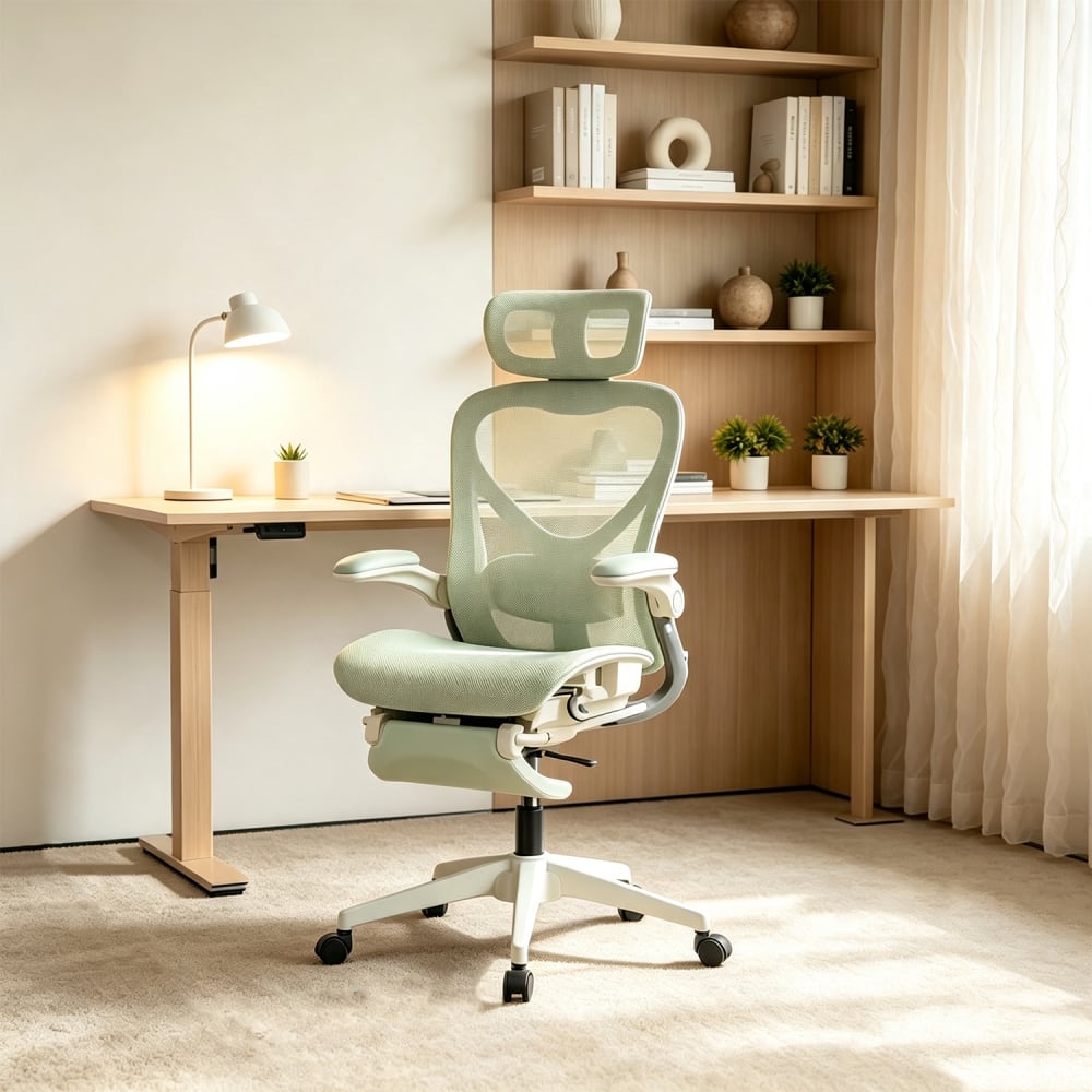 Meubles Cosy Faltbarer Bürostuhl, Lendenstütze, 3D-Kopfstütze & Fußstütze, Grün style modern Grün Pes - Polyester