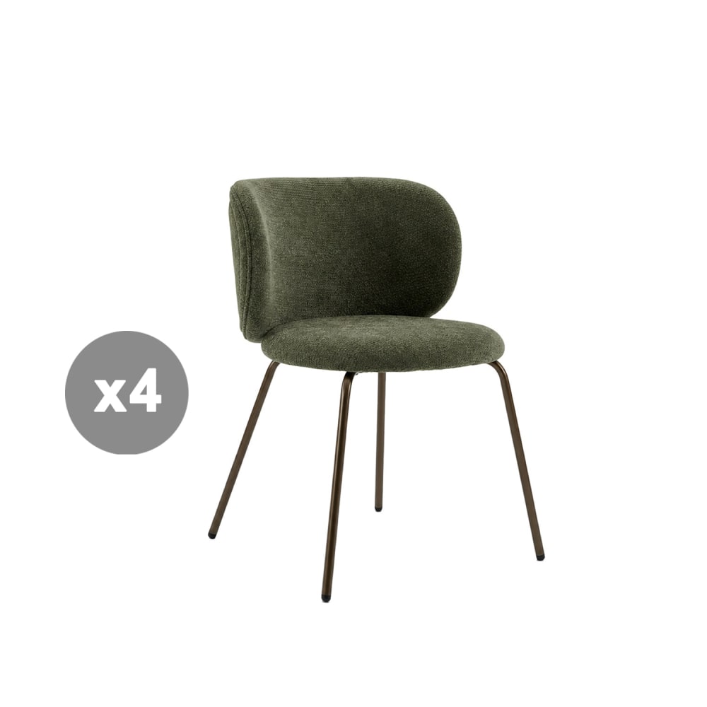 Lot de 4 chaises en chenille, dossier courbé et assise douce, vert Lot de 4 chaises en chenille, dossier courbé et assise douce, vert