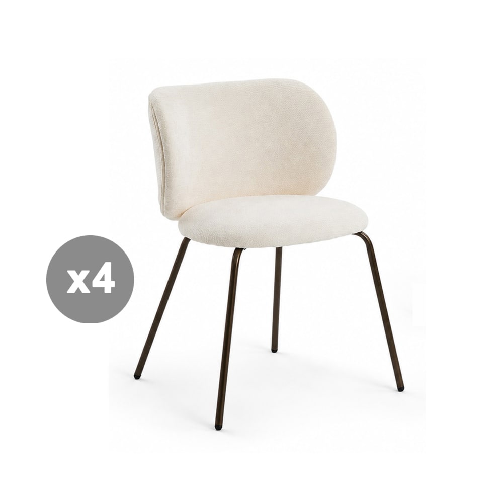 Lot de 4 chaises en chenille, dossier courbé et assise douce, crème Lot de 4 chaises en chenille, dossier courbé et assise douce, crème