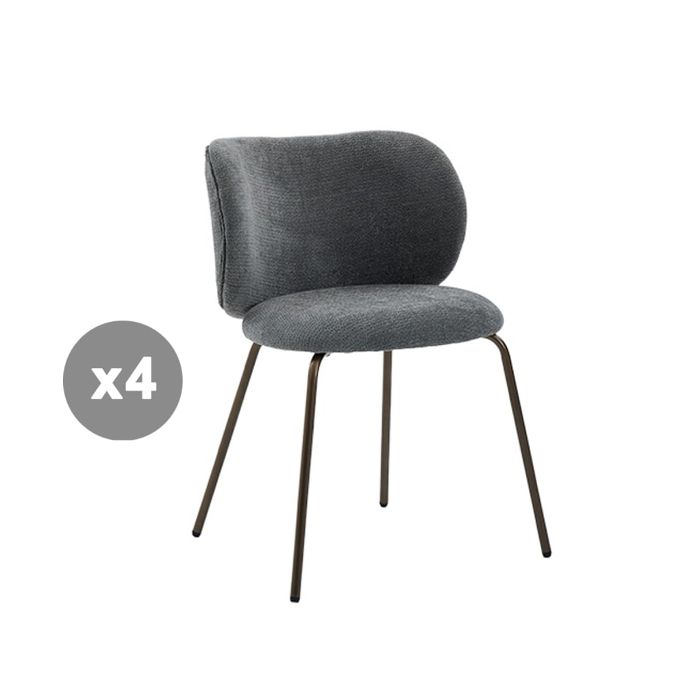 Lot de 4 chaises en chenille, dossier courbé et assise douce, gris Lot de 4 chaises en chenille, dossier courbé et assise douce, gris