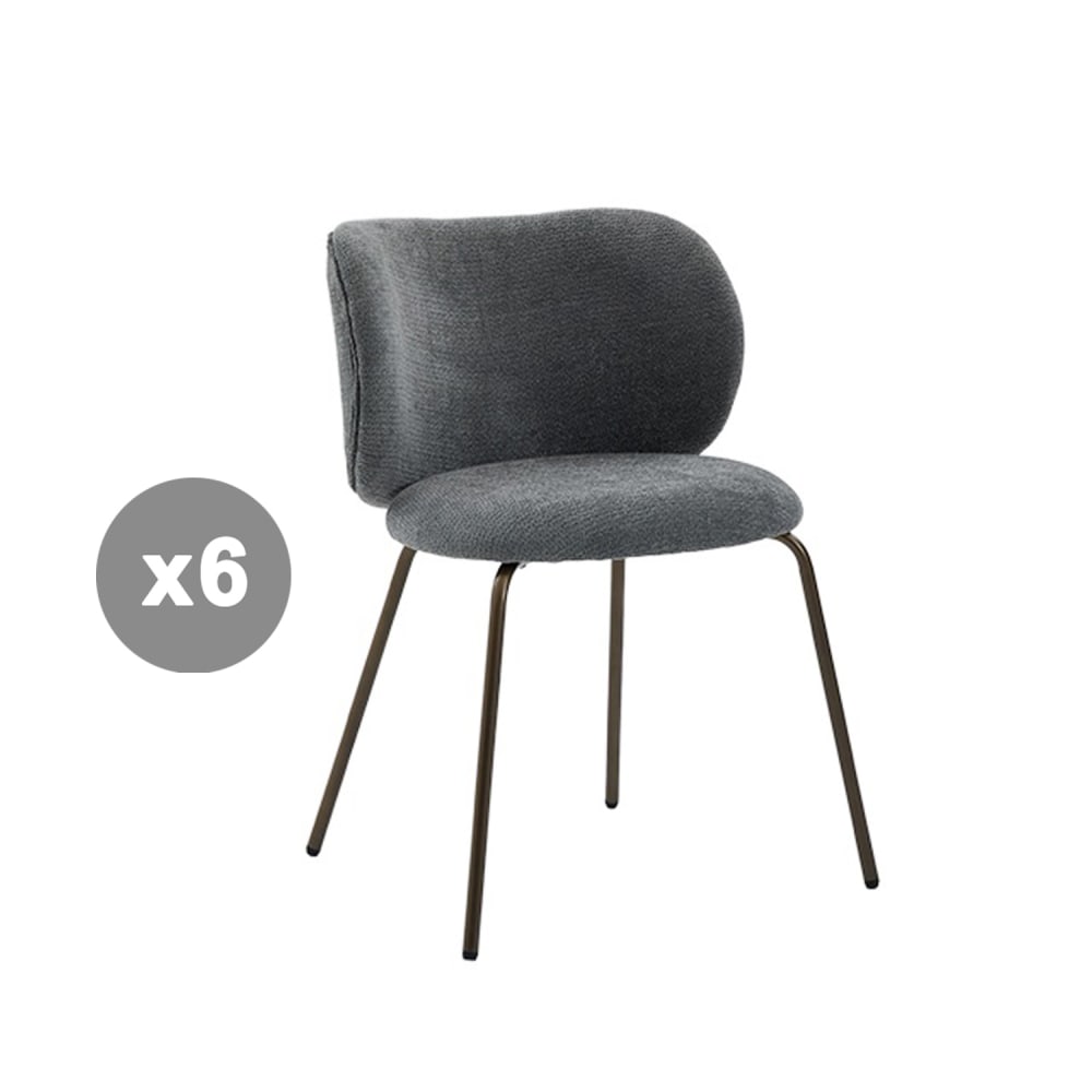 Lot de 6 chaises en chenille, dossier courbé et assise douce, gris Lot de 6 chaises en chenille, dossier courbé et assise douce, gris