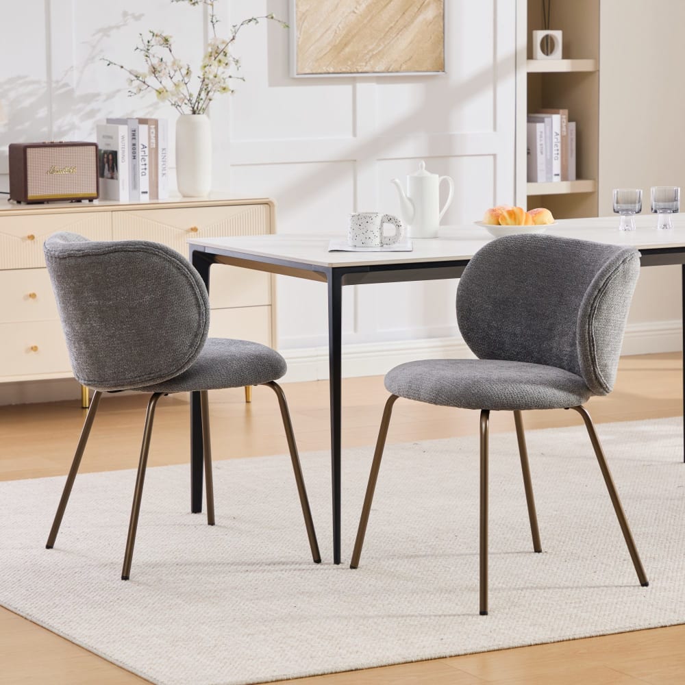 Meubles Cosy 2er-Set Chenille-Stühle, gewölbte Lehne und weiche Polsterung, Grau style classic chic Grau Stoff
