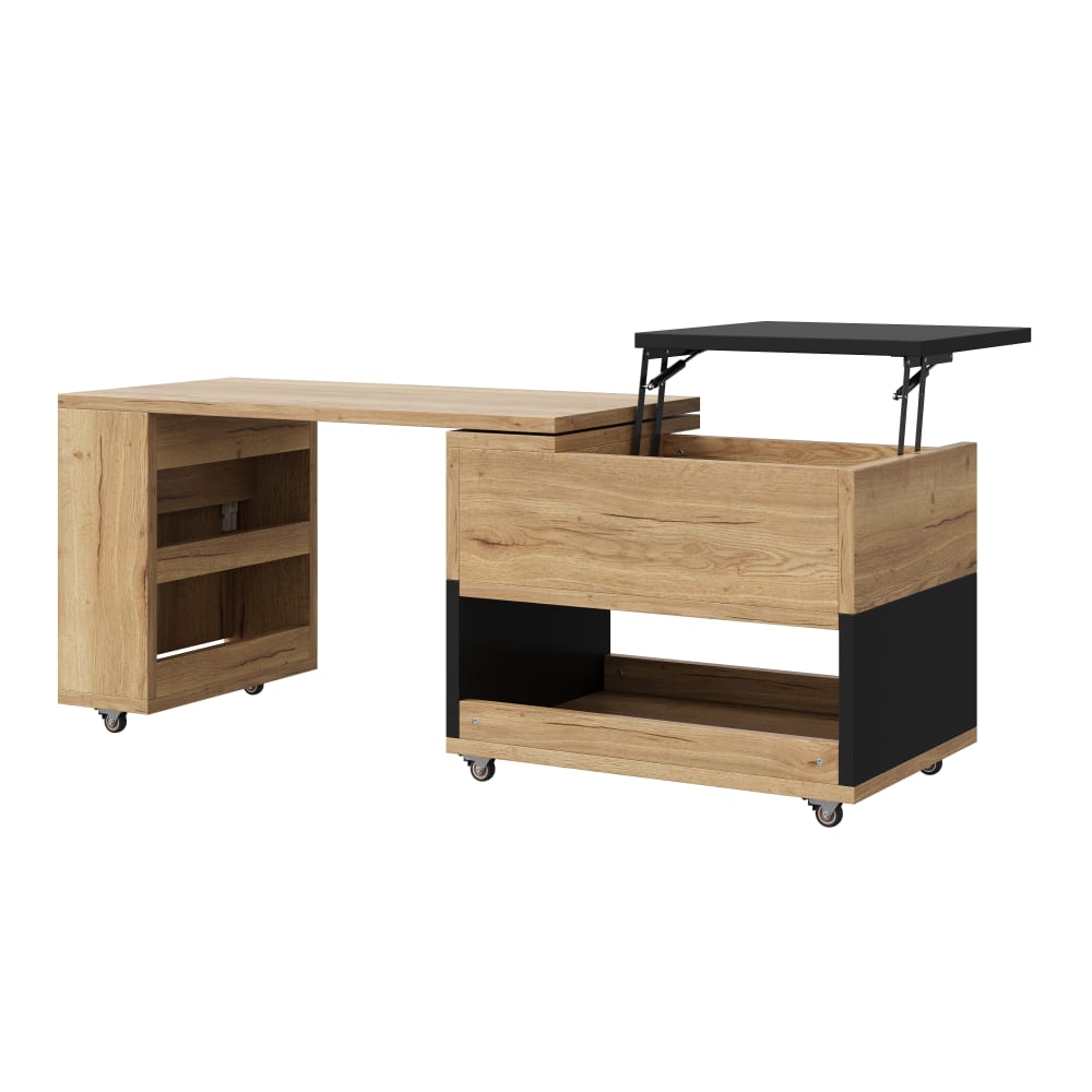 Table basse extensible relevable avec rangement, côté pivotant 360°
