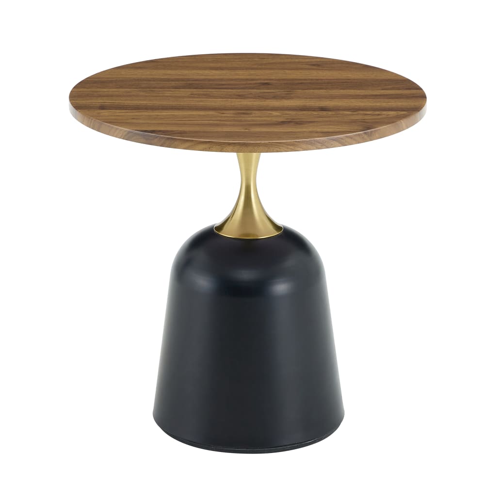 Table d'appoint/salon ronde 60 cm, cadre métal et plateau effet noyer