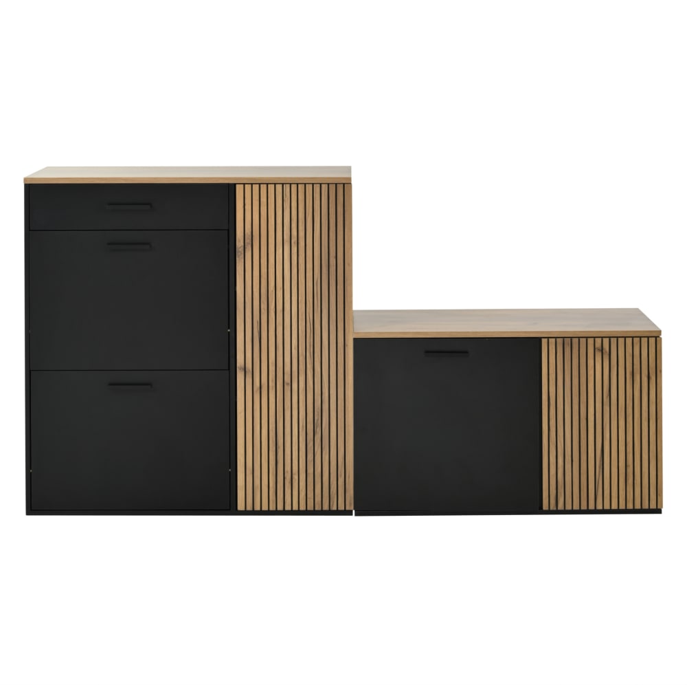REDOM Garderoben-Set aus Spanplatte mit Spiegel 85x36x85 cm, Schwarz Schwarz Spanplatte