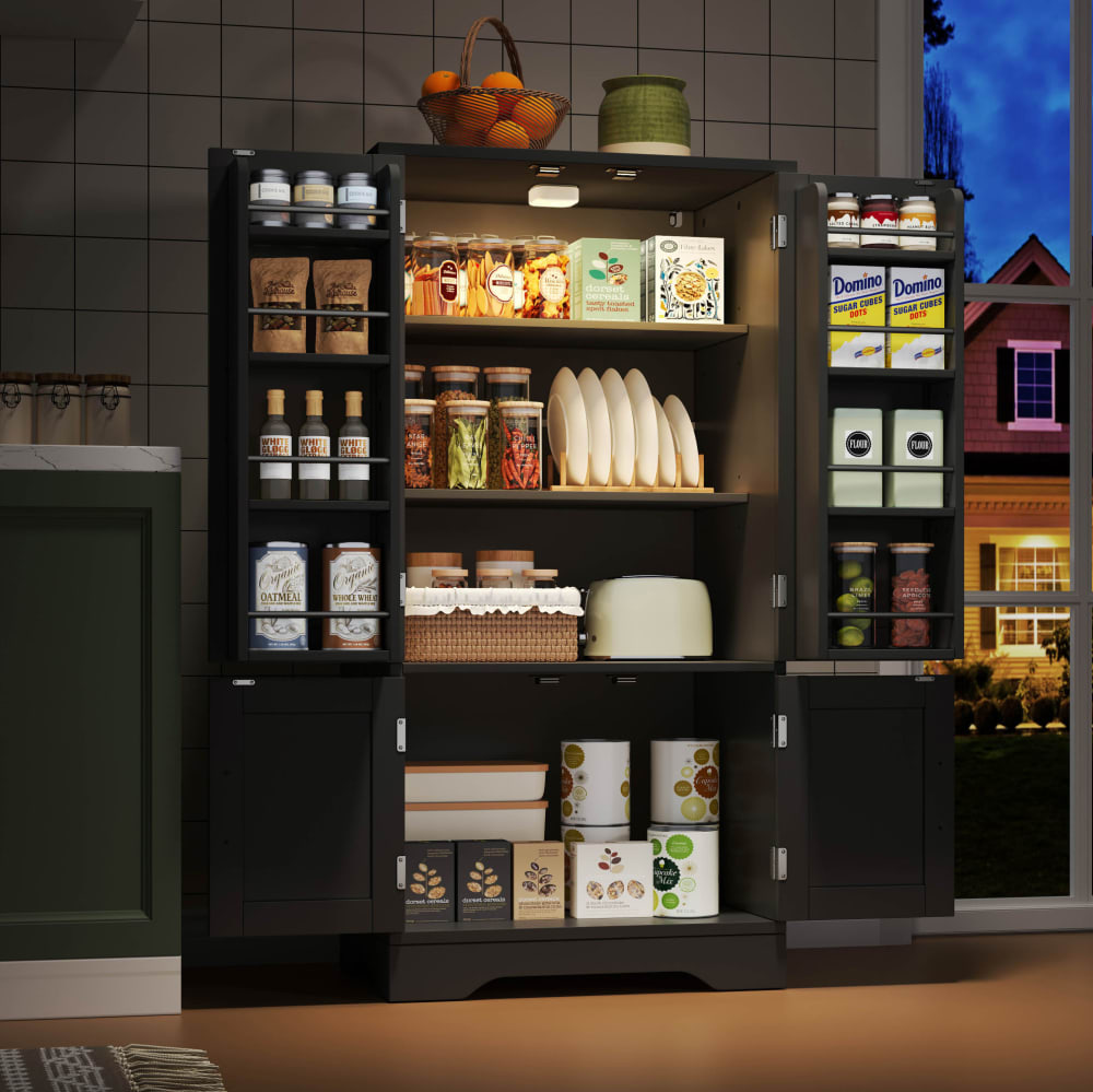 Desserte de cuisine en mdf avec led noire 120x60x40 cm