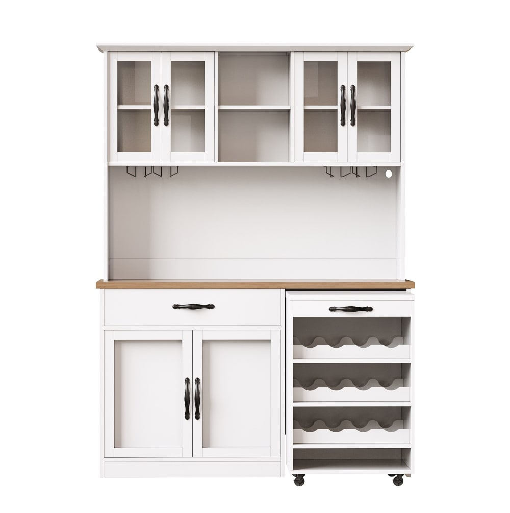 REDOM Küchenschrank aus Spanplatte mit LED-Beleuchtung 140x38x180 cm, Weiß Weiß Spanplatte