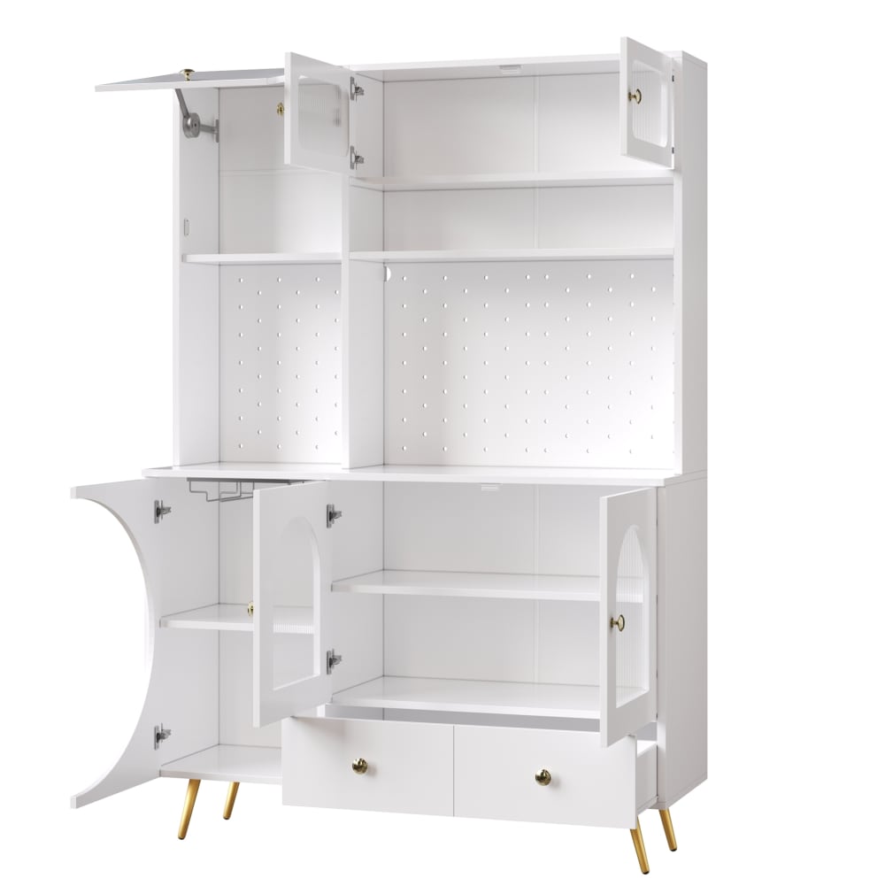 Buffet haut en panneau de particules et verre avec led blanc