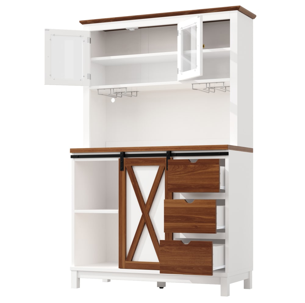 REDOM Hochschrank aus Spanplatte, Metall und Glas 104x40x180 cm, Weiß Weiß Spanplatte