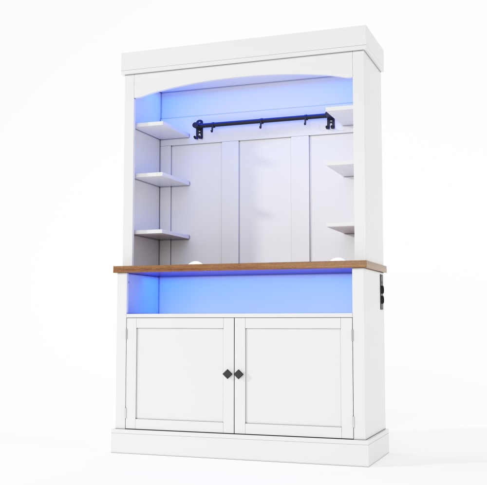 Buffet en mdf avec led et prise blanc 106x43x183 cm