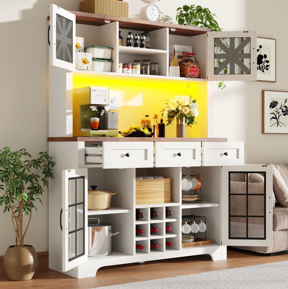 Hochschrank aus Spanplatte und Glas mit LED 120x40x180 cm, Weiß -