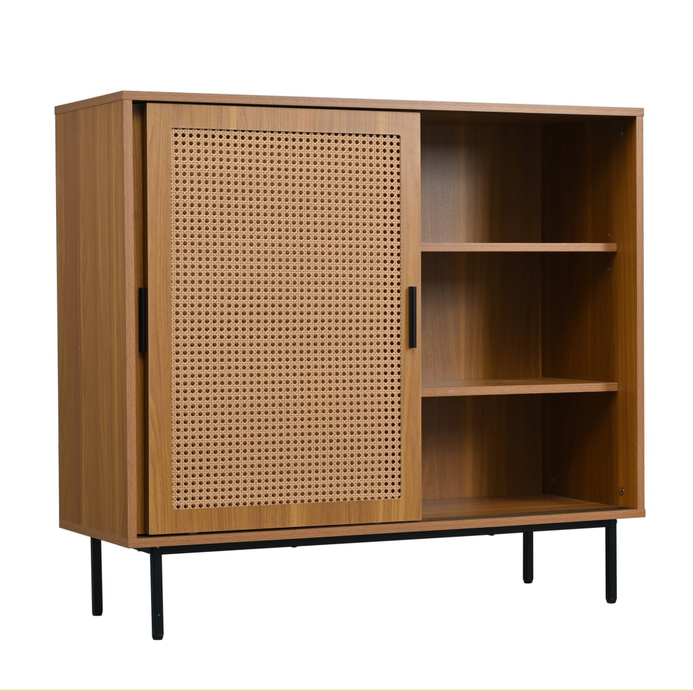 REDOM Sideboard aus Spanplatte mit Schiebetüren 100x90x37 cm, Walnuss Braun Spanplatte