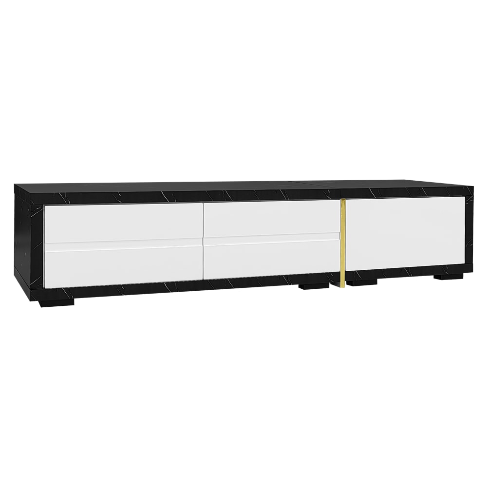 Meuble tv 1 porte 1 tiroir en verre noir marbre l 140-260 cm Meuble tv 1 porte 1 tiroir en verre noir marbre l 140-260 cm