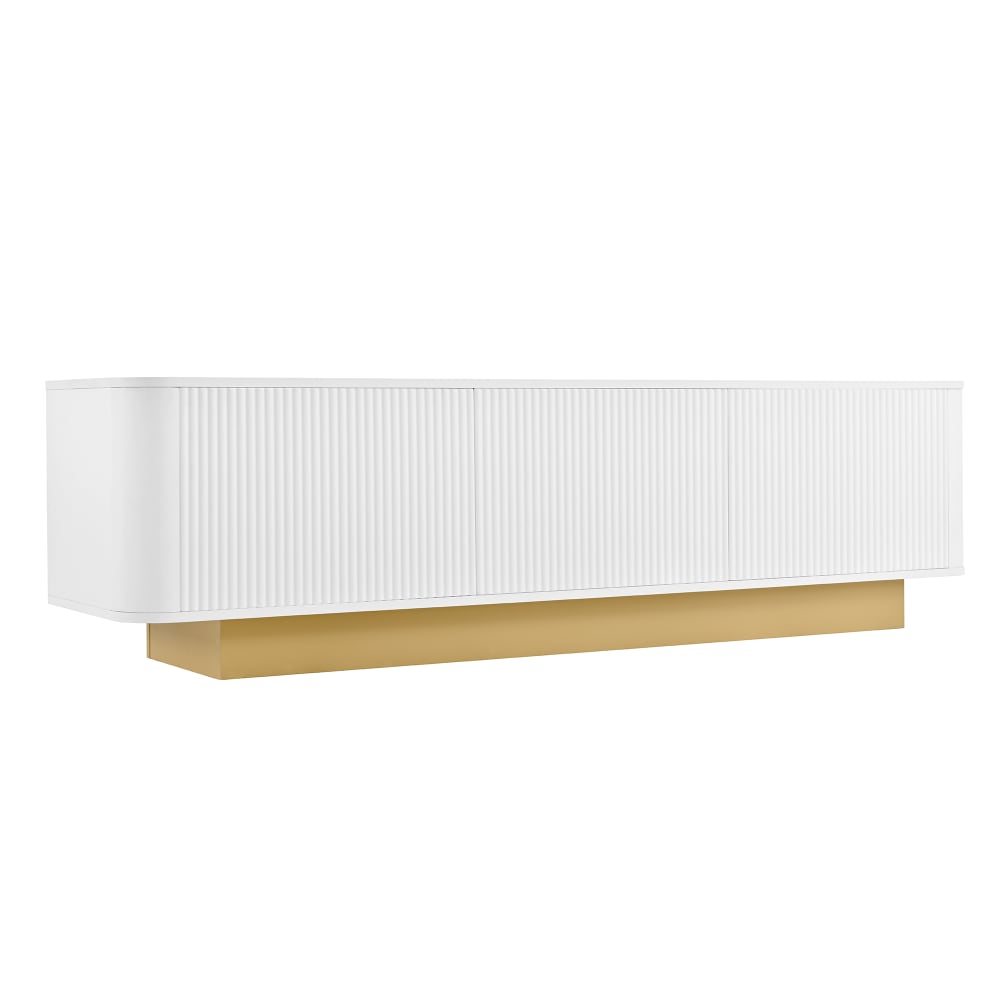 Meuble tv 1 porte 1 tiroir en verre blanc l 170 cm Meuble tv 1 porte 1 tiroir en verre blanc l 170 cm