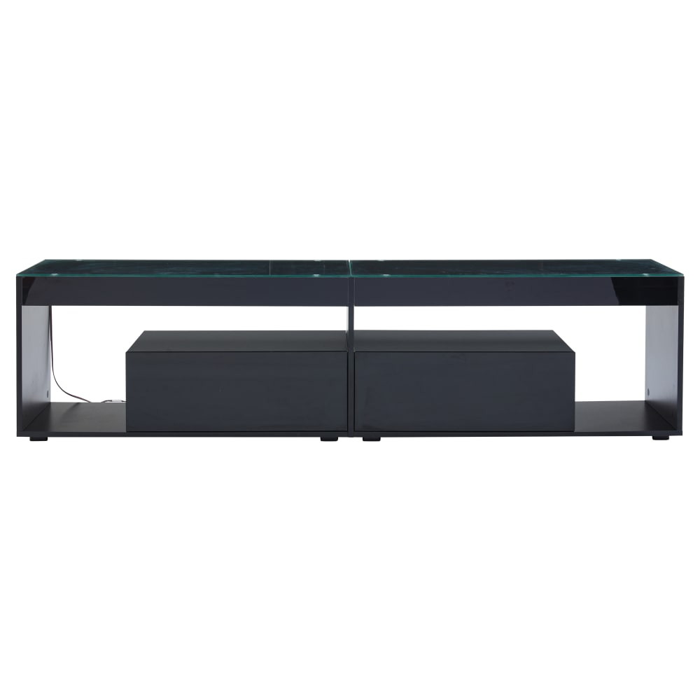 Meuble tv 2 tiroirs en verre noir l 160 cm Meuble tv 2 tiroirs en verre noir l 160 cm