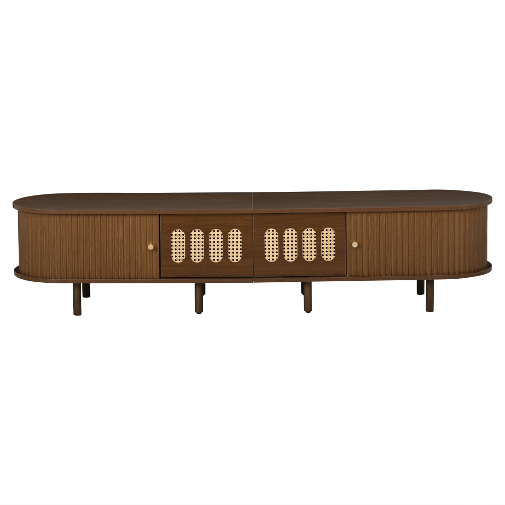 Meuble tv 2 tiroirs 1 porte en rotin noyer l 180 cm Meuble tv 2 tiroirs 1 porte en rotin noyer l 180 cm