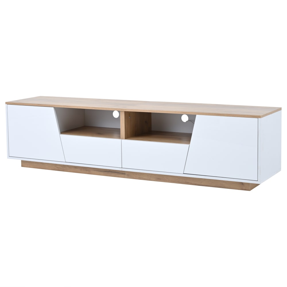 Meuble tv 2 tiroirs 2 portes en verre blanc l 180 cm Meuble tv 2 tiroirs 2 portes en verre blanc l 180 cm