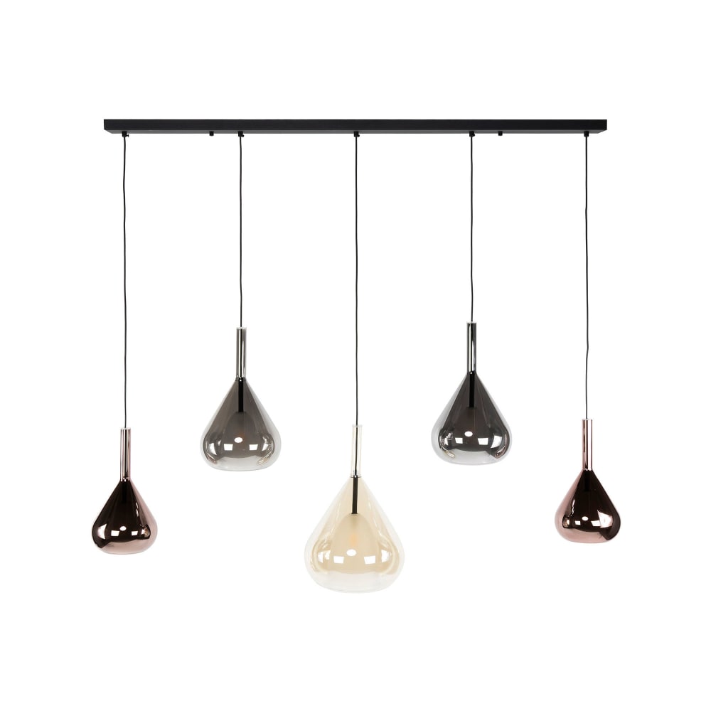 Suspension 5 lampes 123x150 cm en verre ambré, cuivré et chromé — vue 4