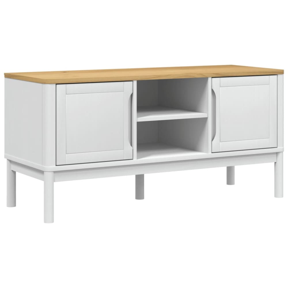 Meuble tv multimédia étagère bois blanc 114 x 43 x 55 cm Meuble tv multimédia étagère bois blanc 114 x 43 x 55 cm