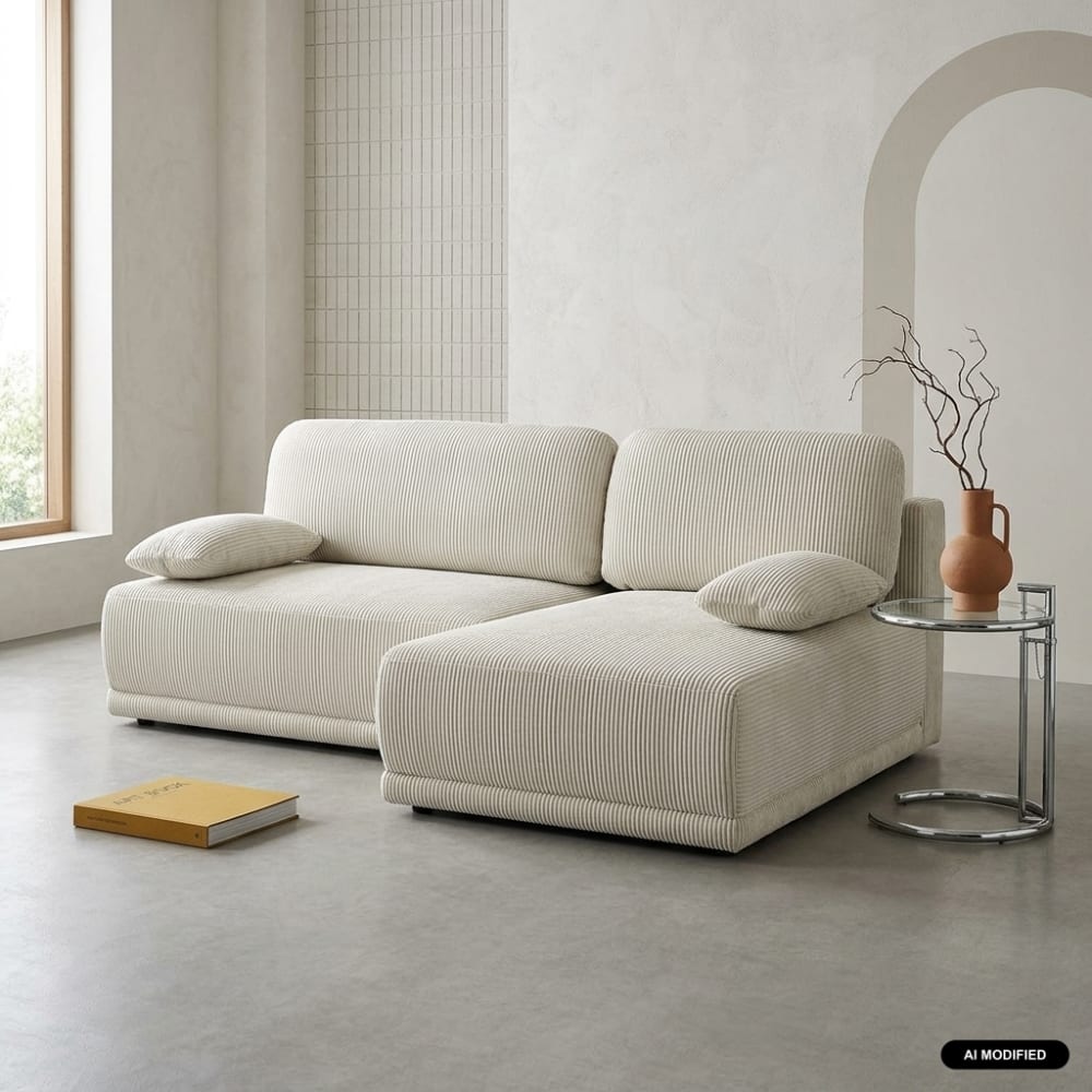 Canapé d'angle droit convertible 3 places velours coffre greige Canapé d'angle droit convertible 3 places velours coffre greige