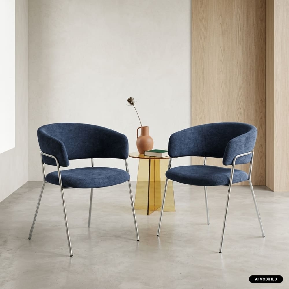 sweeek 2er-Set Sessel verchromtes Gestell Stoffbezug blau style vintage - Stoff