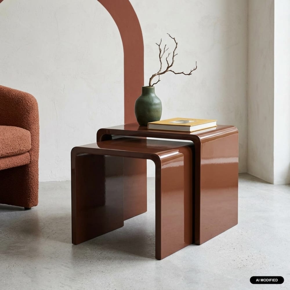 Lot de 2 tables gigognes finition glossy bordeaux Lot de 2 tables gigognes finition glossy bordeaux