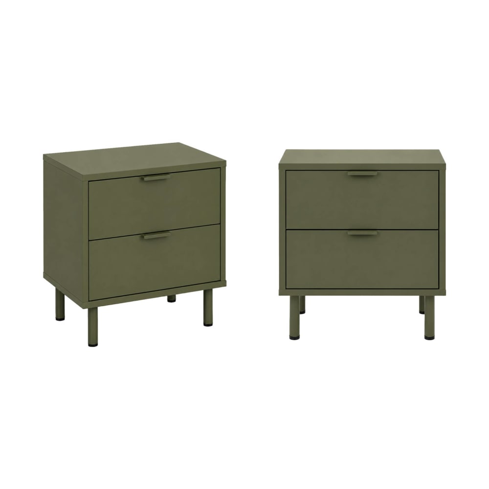 2 tables de chevet décor bois et métal 2 tiroirs kaki