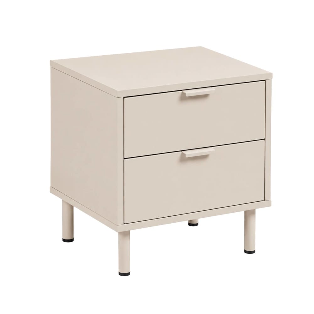 Table de chevet décor bois et métal 2 tiroirs beige