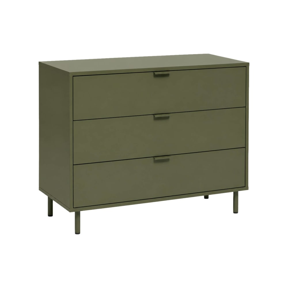 sweeek Kommode 3 Schubladen Holzdekor und Metall khaki style modern Grün Holz
