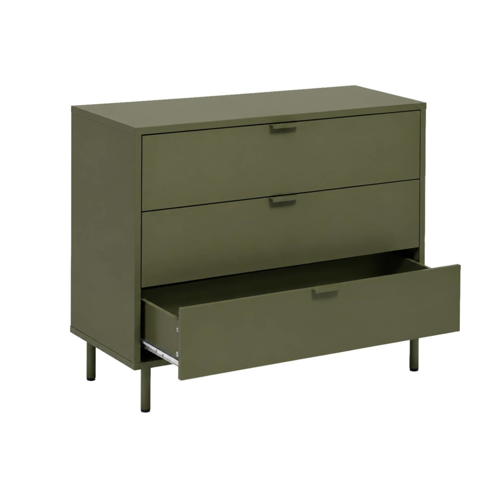 Kommode 3 Schubladen Holzdekor und Metall khaki - Maisons Du
