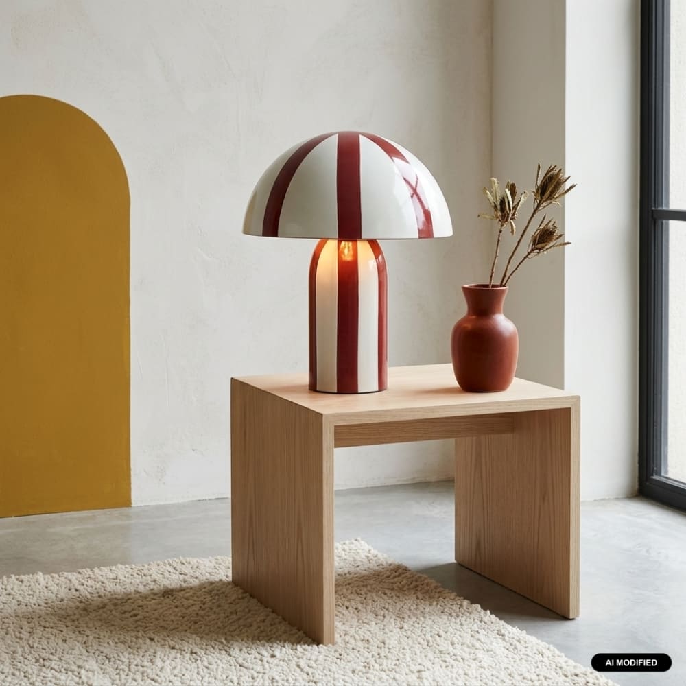 Tischlampe Metall Ø20cm bordeaux gestreift - Maisons Du Monde
