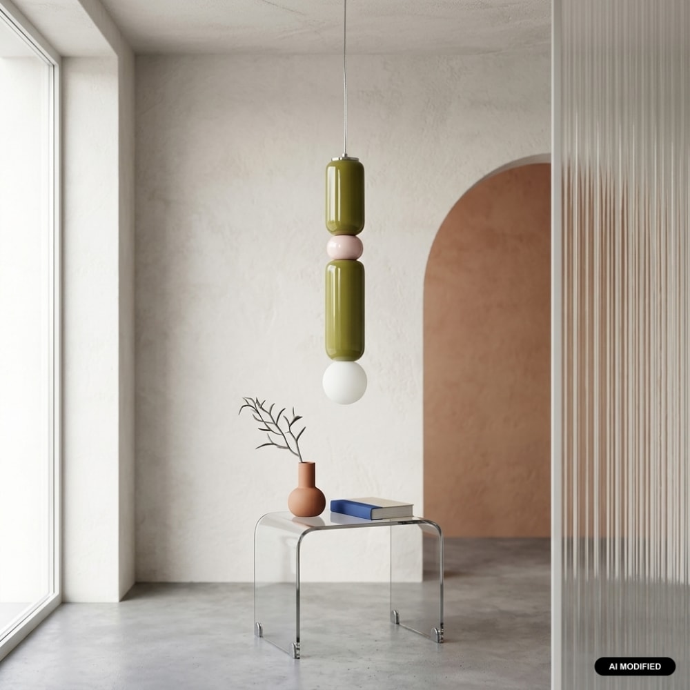 Suspension intérieur céramique et verre d8cm kaki — vue 3