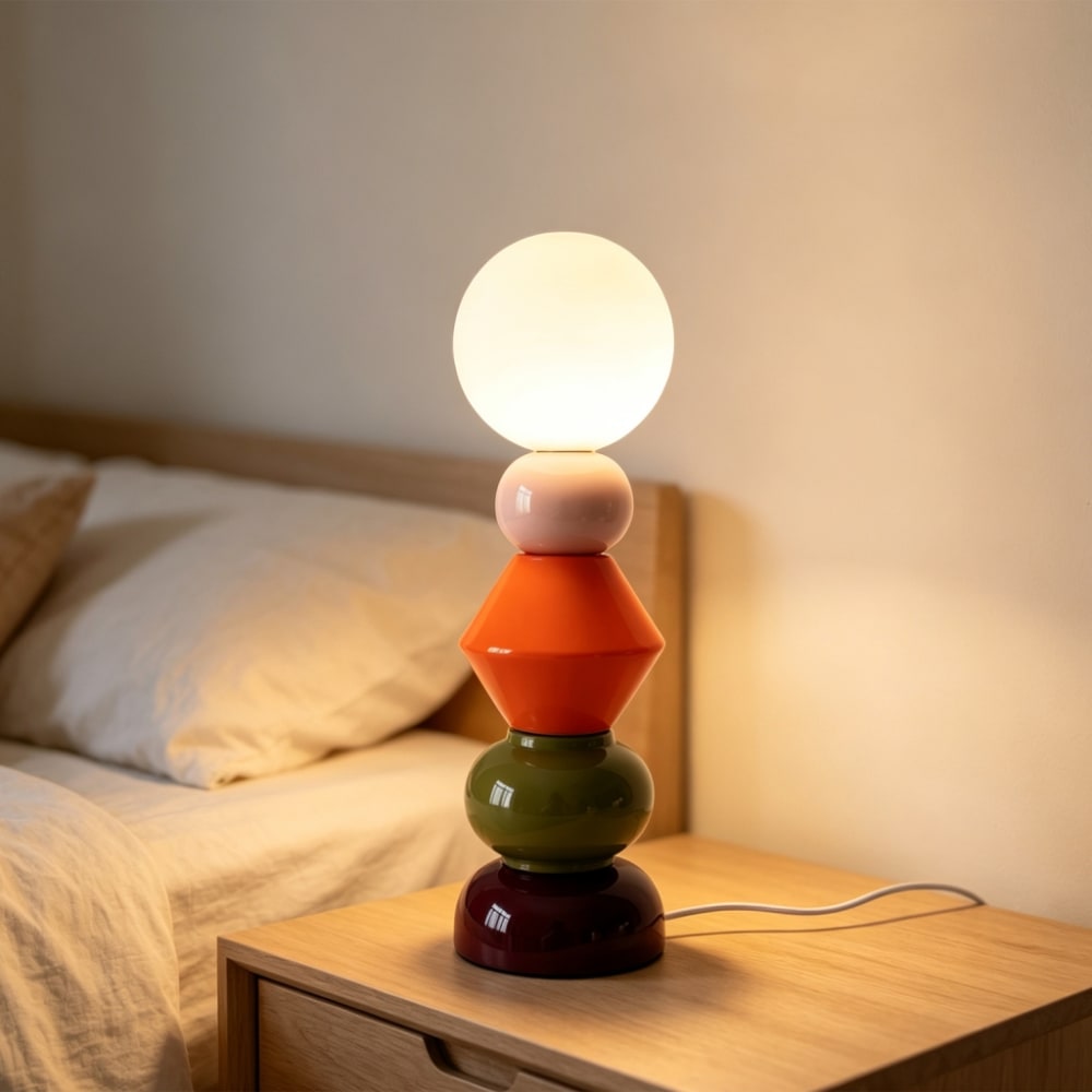Lampe de table céramique et verre d13cm bordeaux