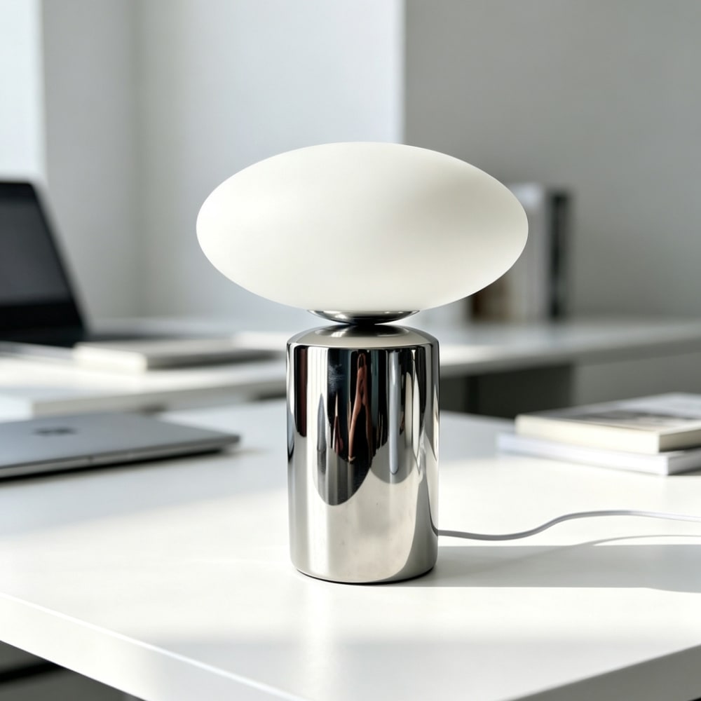 Lampe de table céramique et verre d25,5cm chromé