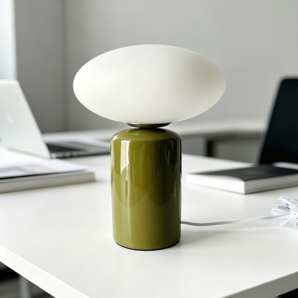 Lampe de table céramique et verre d25,5cm kaki