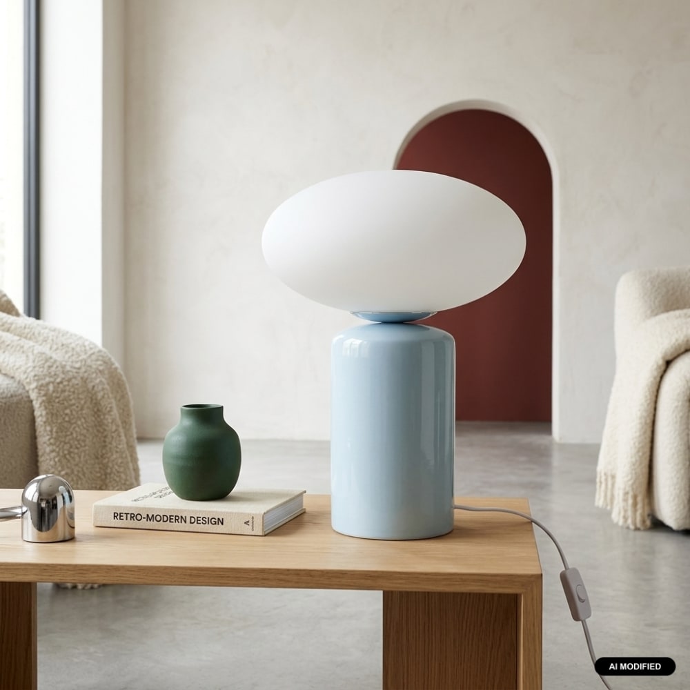 Tischlampe aus Keramik und Glas Ø25,5cm hellblau - Maisons Du
