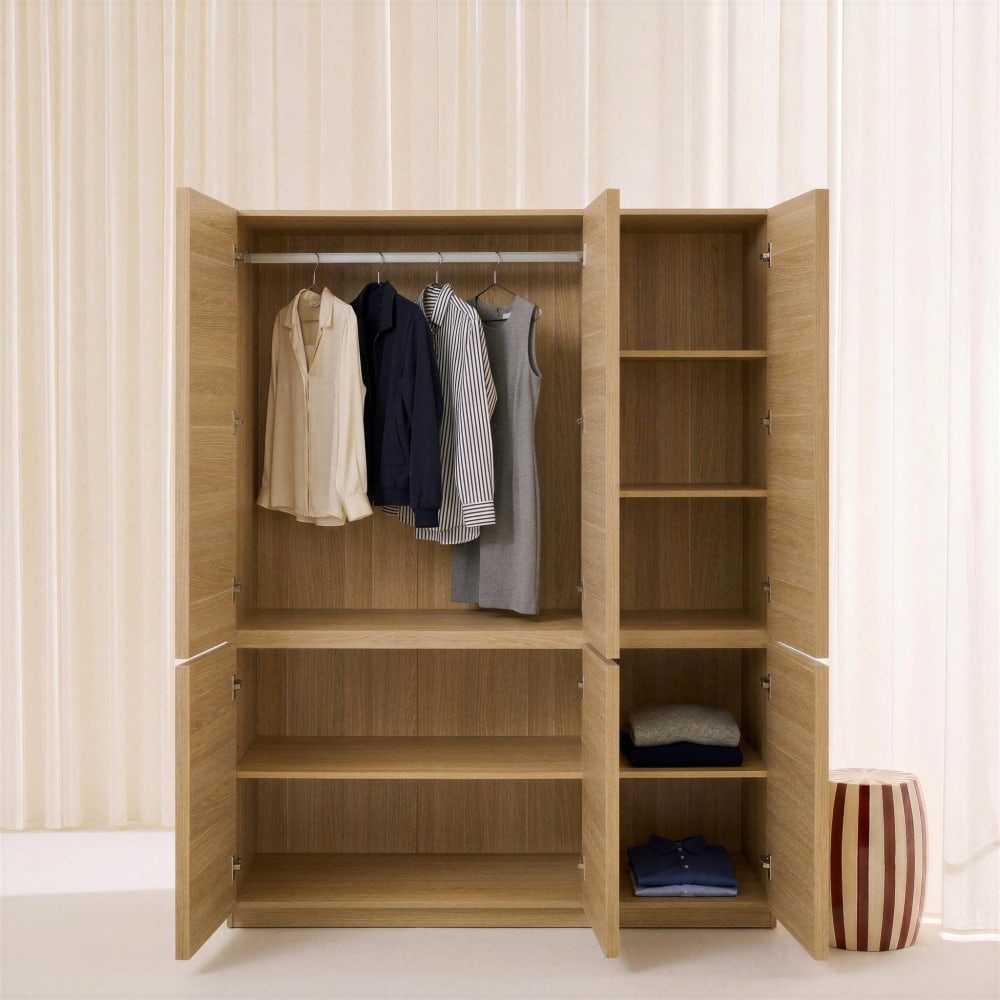 Kleiderschrankmodul Holzdekor natur 6 Türen - Maisons Du Monde