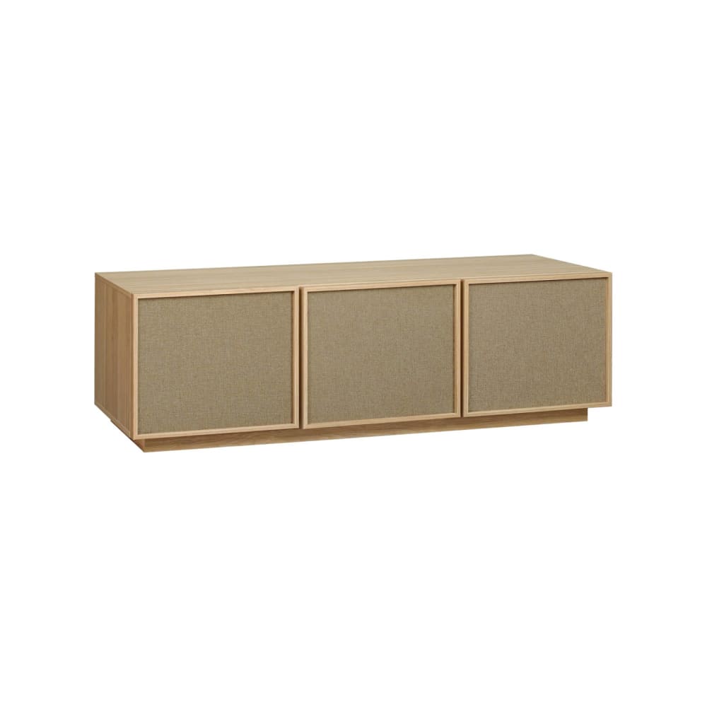 sweeek TV-Möbel 3 Türen Holzdekor natur und Stoff 140cm style classic chic Braun Holz
