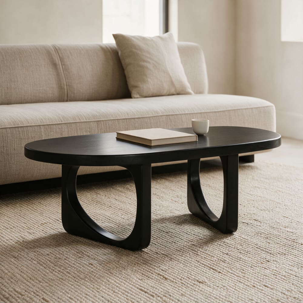 Table basse en bois de manguier massif noire 120cm Table basse en bois de manguier massif noire 120cm