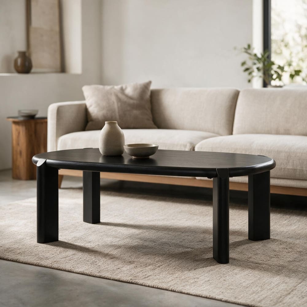 Table basse en bois de manguier massif noire 120cm Table basse en bois de manguier massif noire 120cm