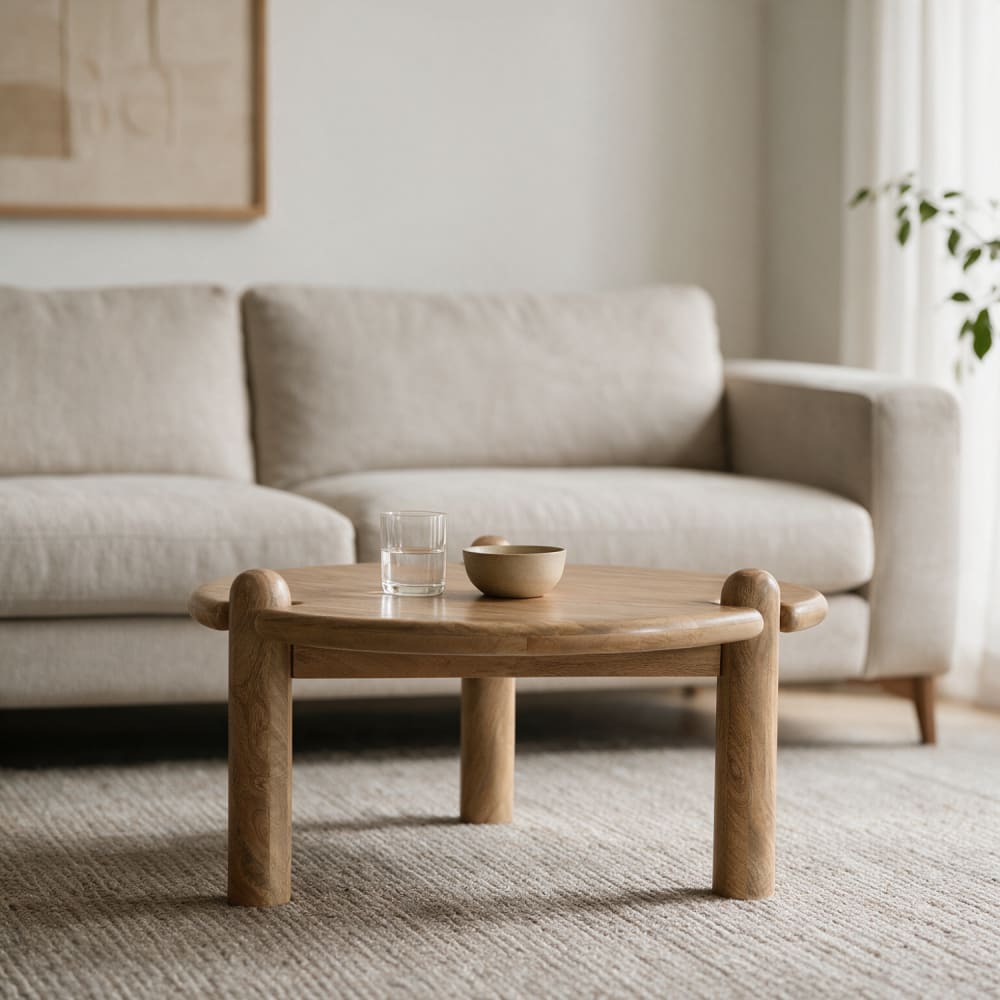 Table basse ronde 72cm en bois de manguier massif teinte foncée Table basse ronde 72cm en bois de manguier massif teinte foncée