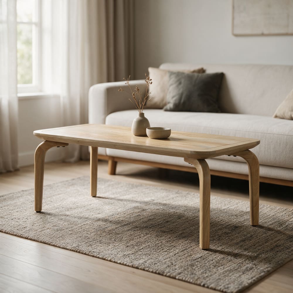 Table basse en bois de manguier massif teinte claire 100cm Table basse en bois de manguier massif teinte claire 100cm